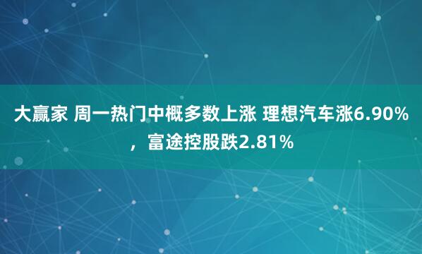 大赢家 周一热门中概多数上涨 理想汽车涨6.90%，富途控股跌2.81%